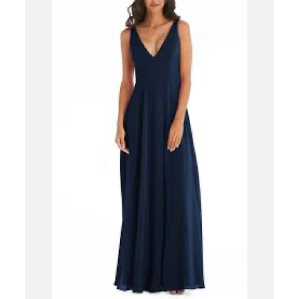 After Six Womens A Line Dress Blue Maxi V Neck Sleeveless Chiffon 10 R New